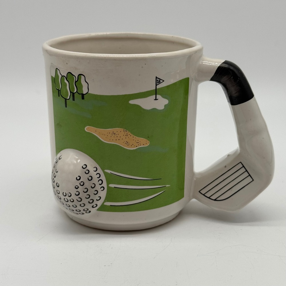Vintage Emson Golf Mug 3D Club Handle Textured Golf Ball Coffee Cup Taiwan Open